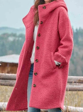 Women's Hooded Button-Front Wool Coat | Mia in Dark Green - Juana Fashion