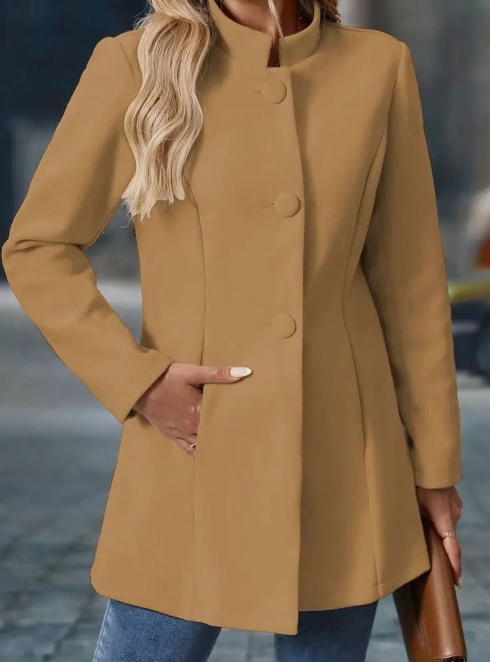 Women's Button-Front Stand-Collar Winter Coat | Amelie in Black - Juana Fashion