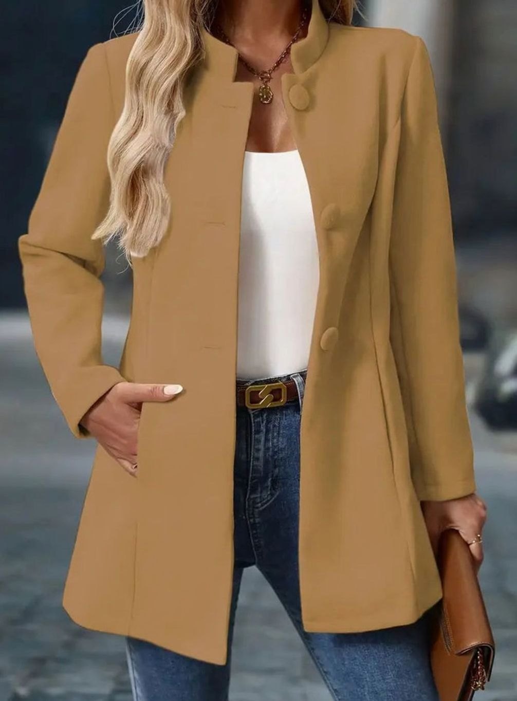 Women's Button-Front Stand-Collar Winter Coat | Amelie in Cream - Juana Fashion