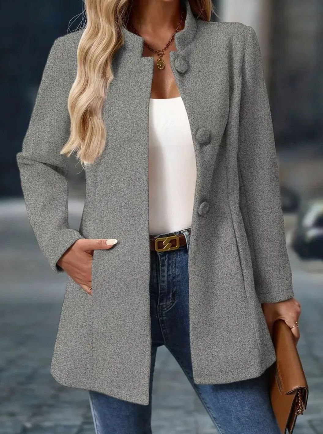 Women's Button-Front Stand-Collar Winter Coat | Amelie in Cream - Juana Fashion