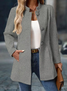 Women's Button-Front Stand-Collar Winter Coat | Amelie in Cream - Juana Fashion