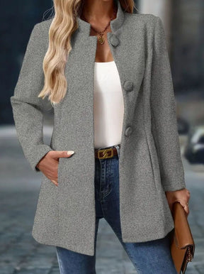 Women's Button-Front Stand-Collar Winter Coat | Amelie in Cream - Juana Fashion