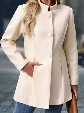 Women's Button-Front Stand-Collar Winter Coat | Amelie in Cream - Juana Fashion