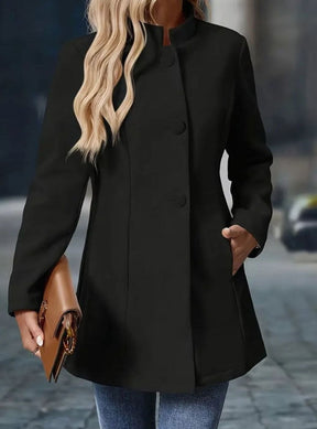 Women's Button-Front Stand-Collar Winter Coat | Amelie in Black - Juana Fashion