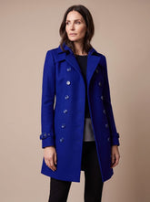 Women's Double-Breasted Wool Coat | Clara in Blue - Juana Fashion