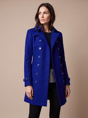 Women's Double-Breasted Wool Coat | Clara in Blue - Juana Fashion