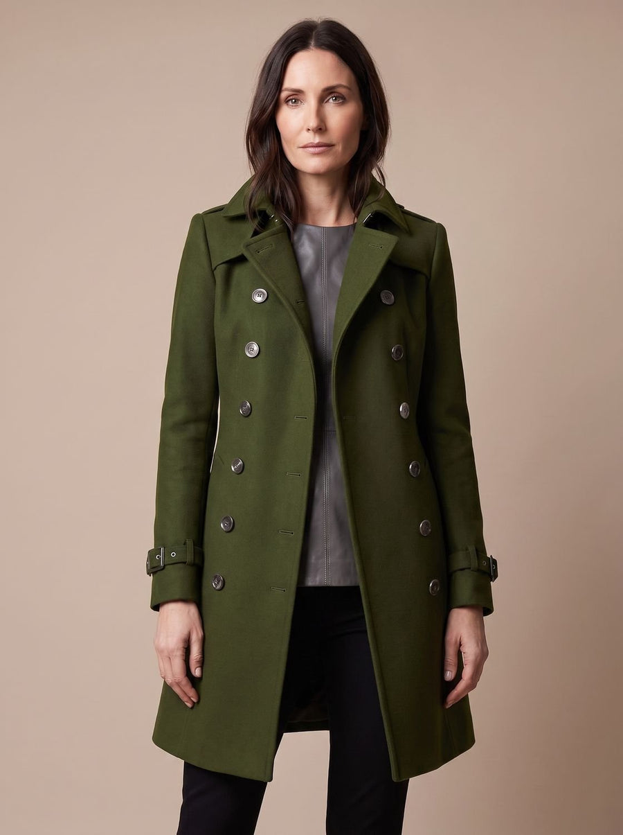 Women's Double-Breasted Wool Coat | Clara in Blue - Juana Fashion
