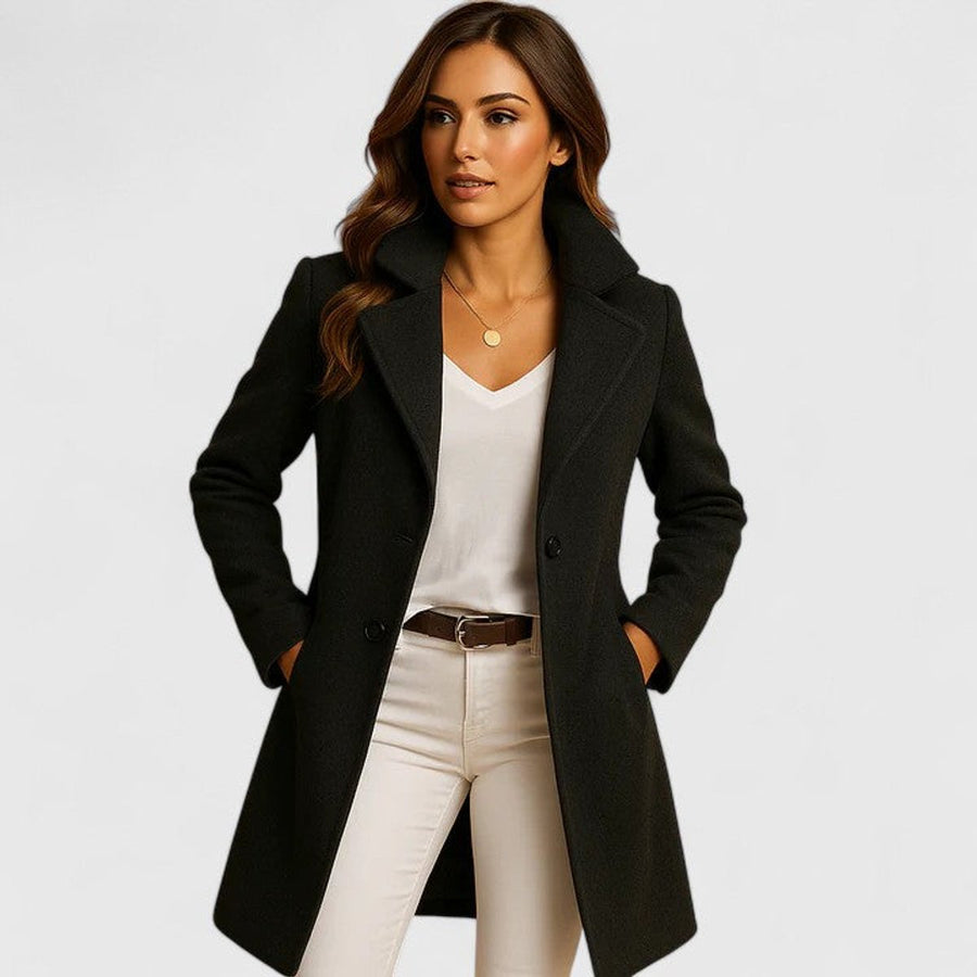 Women's Long Button-Front Coat | Frieda in Black - Juana Fashion