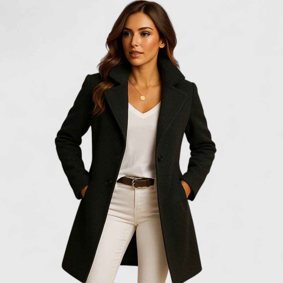 Women's Long Button-Front Coat | Frieda in Black - Juana Fashion