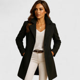 Women's Long Button-Front Coat | Frieda in Black - Juana Fashion