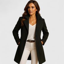 Women's Long Button-Front Coat | Frieda in Black - Juana Fashion