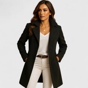 Women's Long Button-Front Coat | Frieda in Black - Juana Fashion