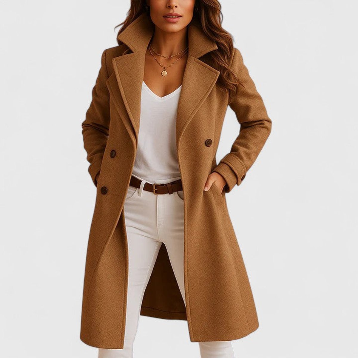Women's Long Button-Front Coat | Frieda in Black - Juana Fashion