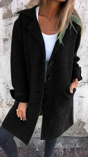 Women's Long Button-Front Coat with Lapels | Nora in Green - Juana Fashion