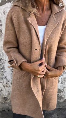 Women's Long Button-Front Coat with Lapels | Nora in Pink - Juana Fashion