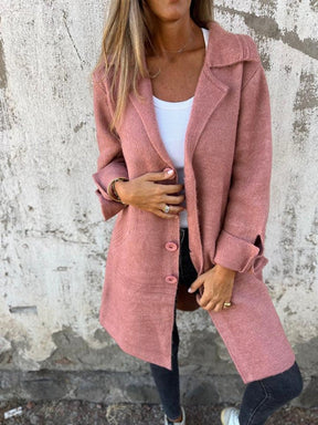 Women's Long Button-Front Coat with Lapels | Nora in Pink - Juana Fashion