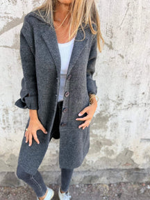 Women's Long Button-Front Coat with Lapels | Nora in Green - Juana Fashion