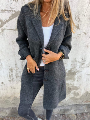 Women's Long Button-Front Coat with Lapels | Nora in Pink - Juana Fashion