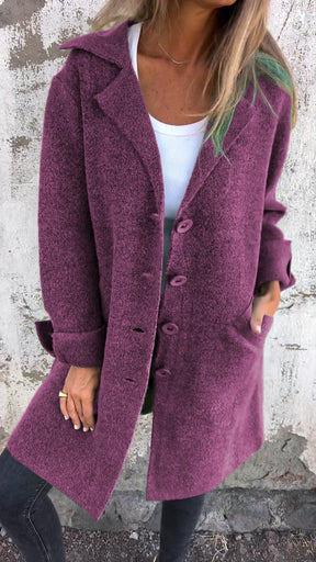 Women's Long Button-Front Coat with Lapels | Nora in Green - Juana Fashion