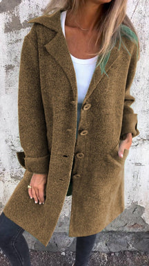 Women's Long Button-Front Coat with Lapels | Nora in Green - Juana Fashion