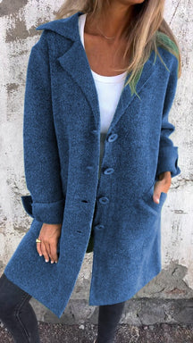 Women's Long Button-Front Coat with Lapels | Nora in Green - Juana Fashion