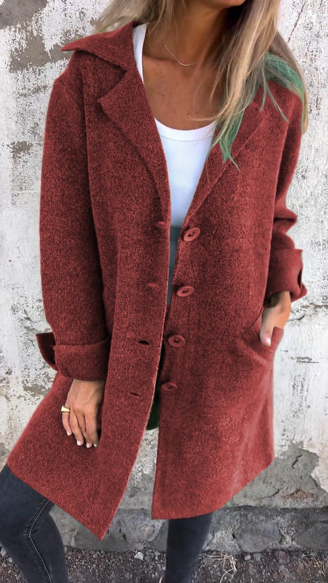 Women's Long Button-Front Coat with Lapels | Nora in Green - Juana Fashion