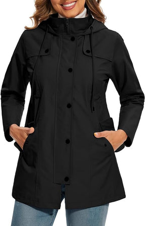 Women's Waterproof Coat with Plaid Lining | Elisabeth in Black - Juana Fashion