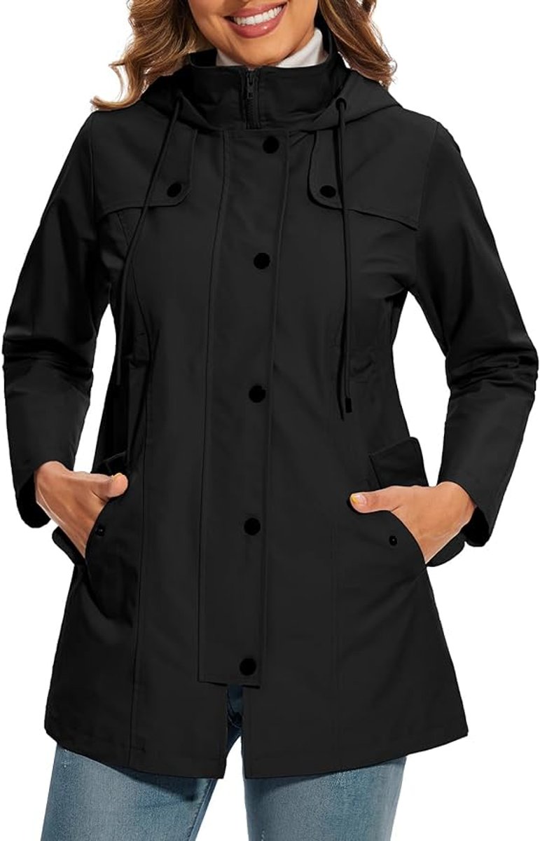 Women's Waterproof Coat with Plaid Lining | Elisabeth in Black - Juana Fashion