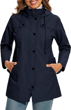 Women's Waterproof Coat with Plaid Lining | Elisabeth in Black - Juana Fashion