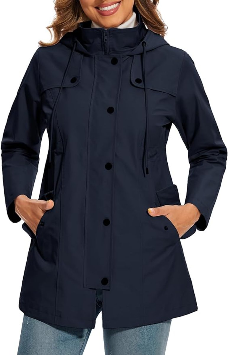 Women's Waterproof Coat with Plaid Lining | Elisabeth in Black - Juana Fashion