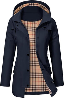 Women's Waterproof Coat with Plaid Lining | Elisabeth in Black - Juana Fashion