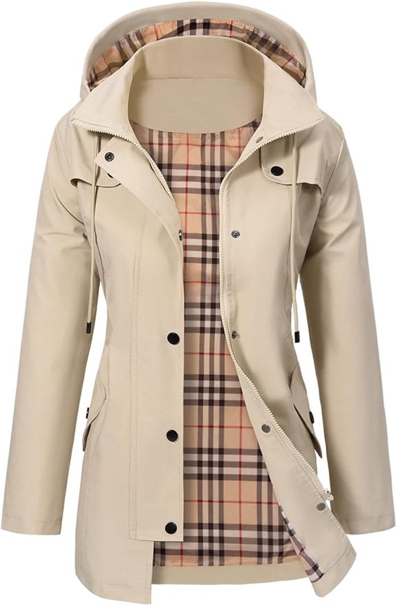 Women's Waterproof Coat with Plaid Lining | Elisabeth in Black - Juana Fashion