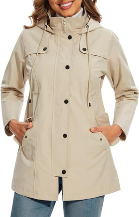 Women's Waterproof Coat with Plaid Lining | Elisabeth in Blue - Juana Fashion