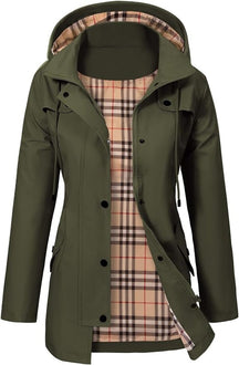 Women's Waterproof Coat with Plaid Lining | Elisabeth in Black - Juana Fashion