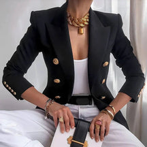 Women's Double-Breasted Blazer with Gold-Tone Buttons | Mia in Black - Juana Fashion