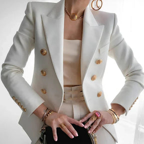 Women's Double-Breasted Blazer with Gold-Tone Buttons | Mia in Black - Juana Fashion