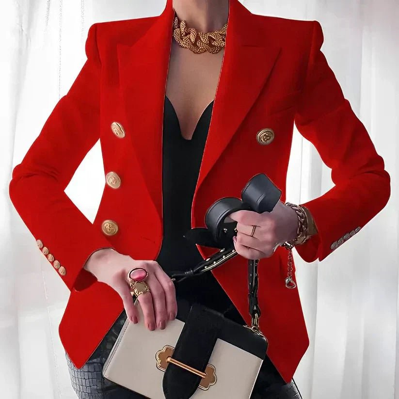 Women's Double-Breasted Blazer with Gold-Tone Buttons | Mia in Black - Juana Fashion