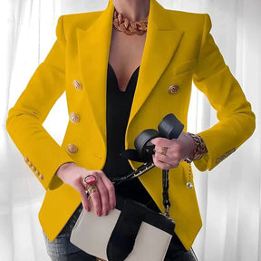 Women's Double-Breasted Blazer with Gold-Tone Buttons | Mia in Black - Juana Fashion