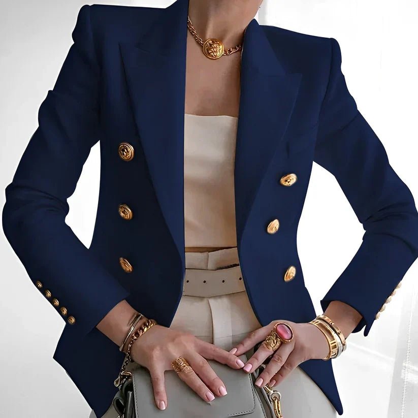 Women's Double-Breasted Blazer with Gold-Tone Buttons | Mia in Black - Juana Fashion