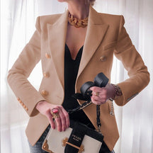 Women's Double-Breasted Blazer with Gold-Tone Buttons | Mia in White - Juana Fashion