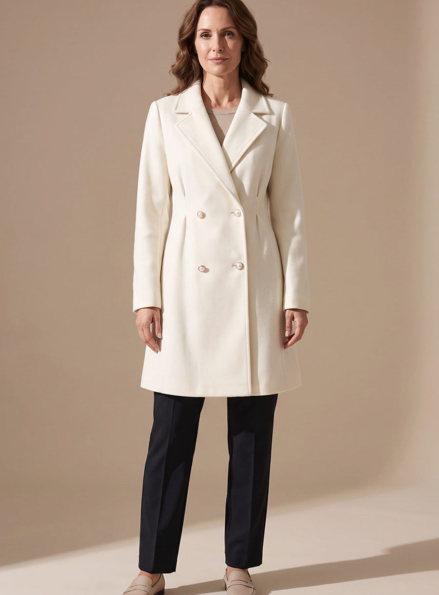 Women's Double-Breasted A-Line Wool Coat | Elisabeth in Beige - Juana Fashion