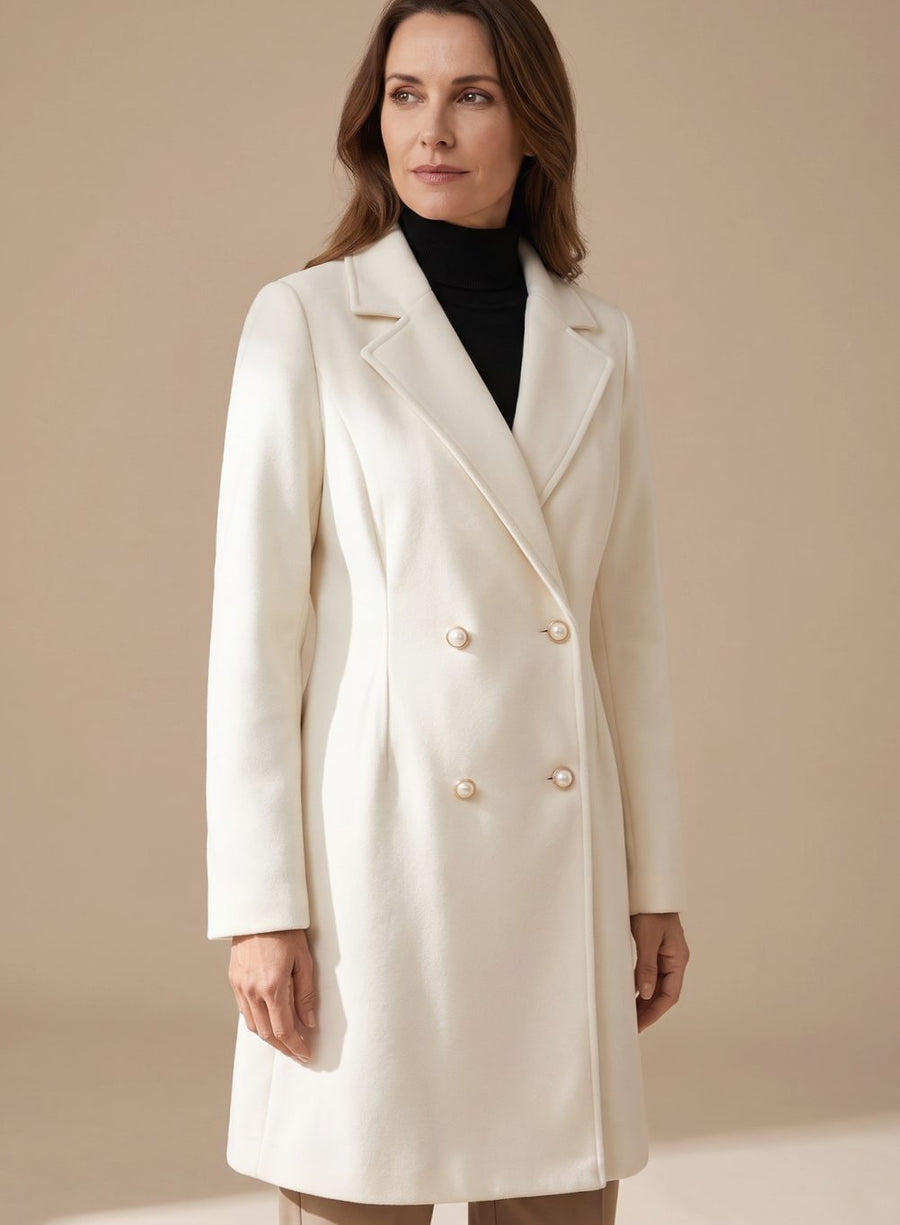Women's Double-Breasted A-Line Wool Coat | Elisabeth in Beige - Juana Fashion