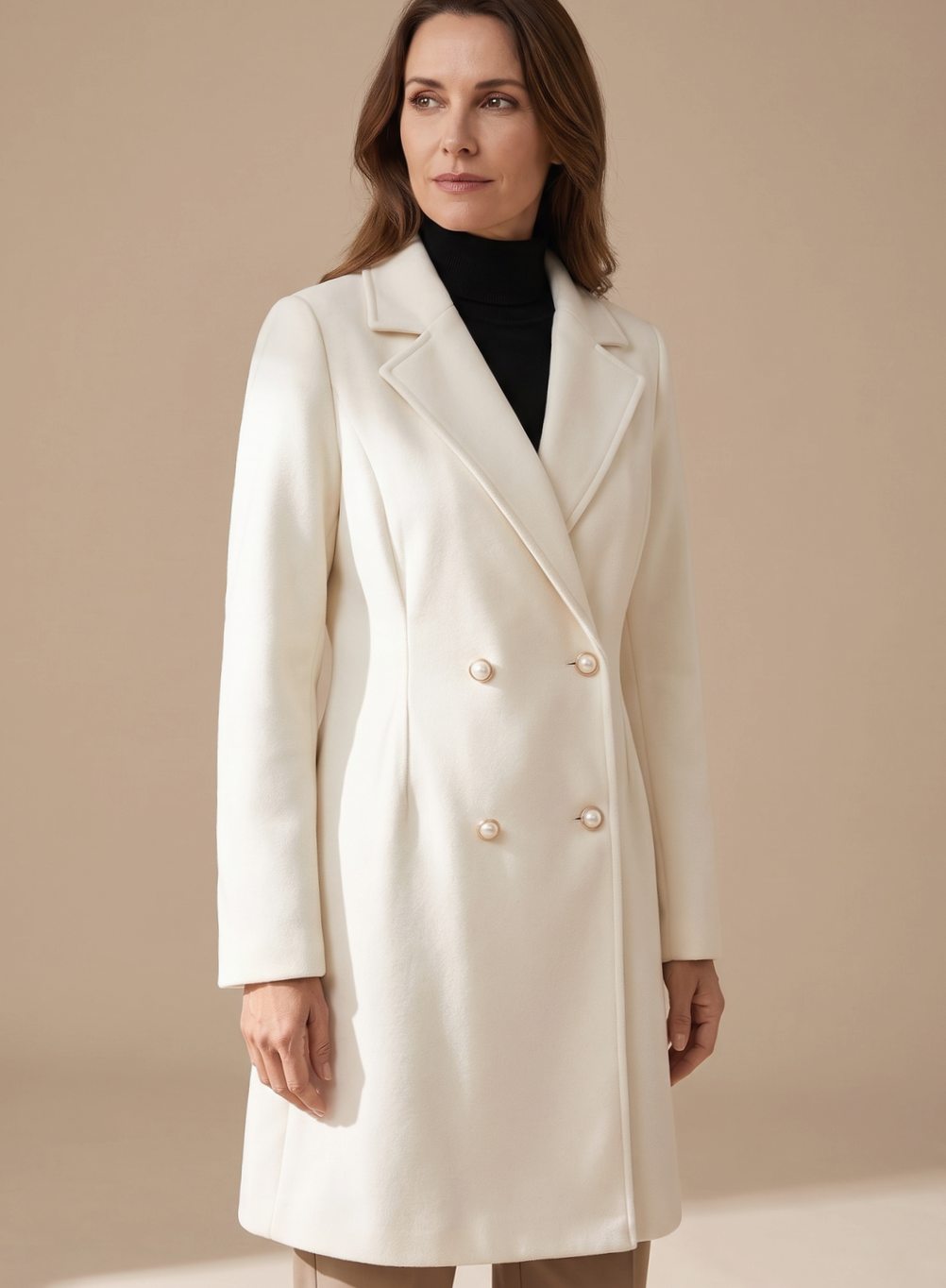 Women's Double-Breasted A-Line Wool Coat | Elisabeth in Beige - Juana Fashion