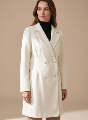 Women's Double-Breasted A-Line Wool Coat | Elisabeth in Beige - Juana Fashion