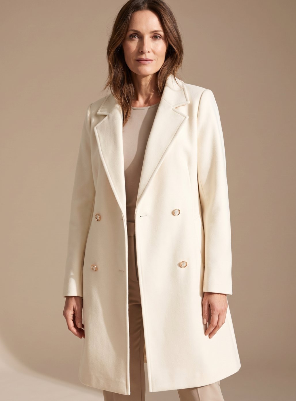 Women's Double-Breasted A-Line Wool Coat | Elisabeth in Beige - Juana Fashion
