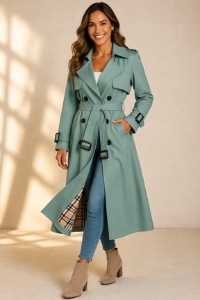 Women's Long Double-Breasted Tie-Waist Trench Coat | Mia in Black - Juana Fashion