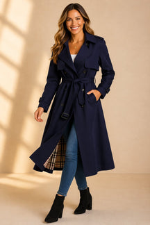 Women's Long Double-Breasted Tie-Waist Trench Coat | Mia in Black - Juana Fashion