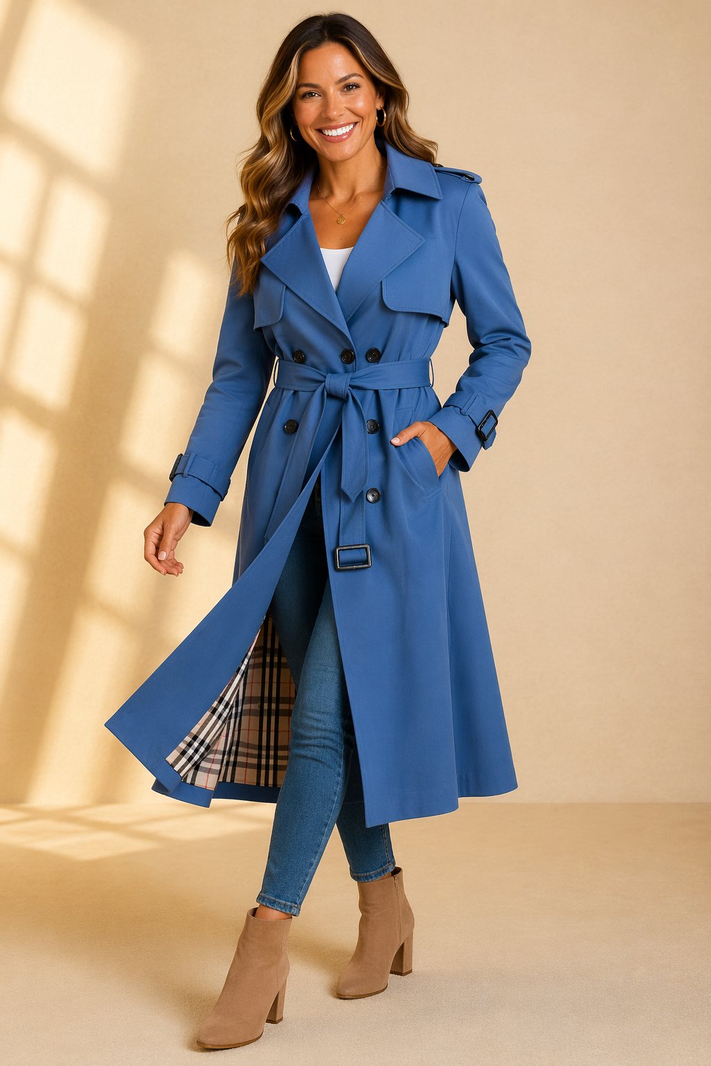 Women's Long Double-Breasted Tie-Waist Trench Coat | Mia in Black - Juana Fashion