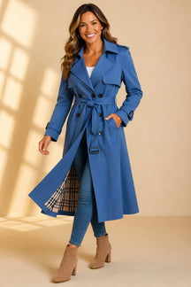 Women's Long Double-Breasted Tie-Waist Trench Coat | Mia in Black - Juana Fashion