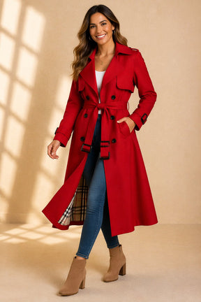 Women's Long Double-Breasted Tie-Waist Trench Coat | Mia in Beige - Juana Fashion